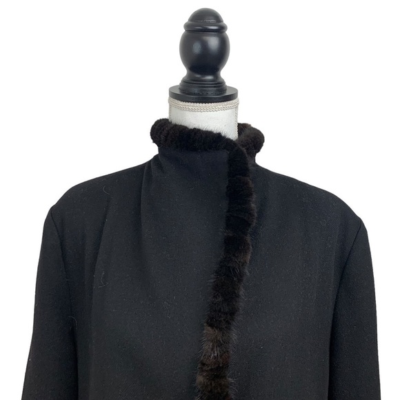 Fleurette Loro Piana Wool Mink Fur Trim Coat Black - Picture 5 of 15